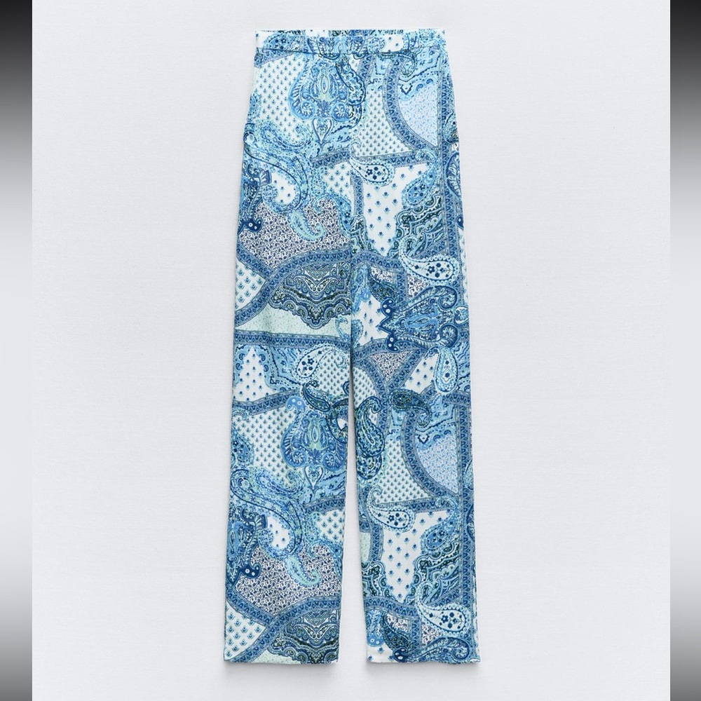 Blue Paisley Wide-Leg Pants